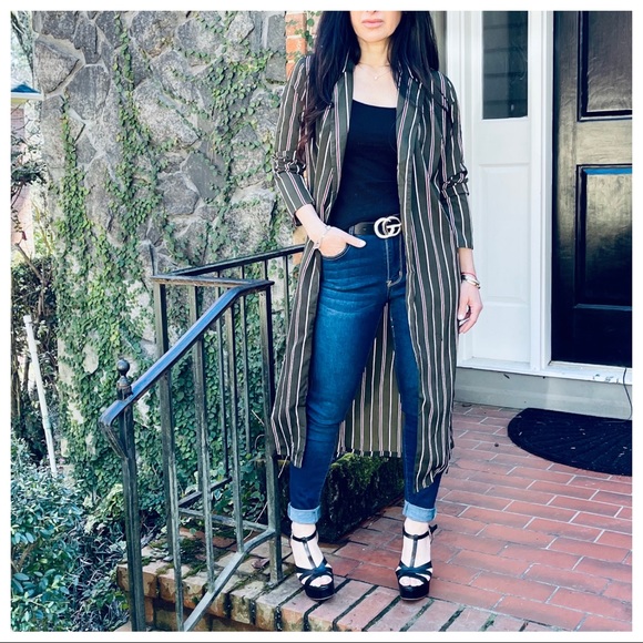 Fabulous Olive striped belted kimono jacket - Picture 8 of 10